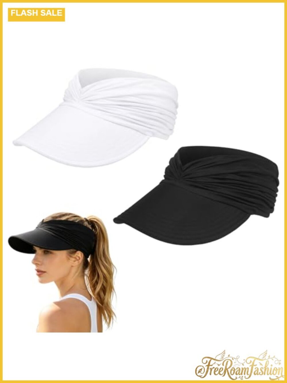 2 Pack Sun Visor Ponytail Hat Wide Brim UPF 50+ Adjustable Sports Cap